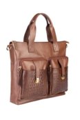 Bolsa para notebook de couro croco Jaque - Whisky - Marca Andrea Vinci