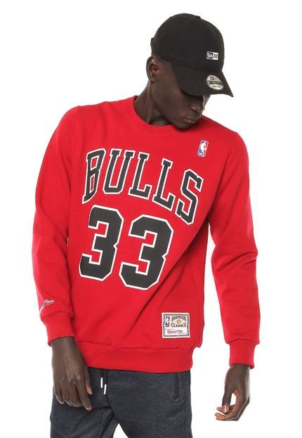 Moletom Flanelado Fechado Mitchell & Ness Chicago Bulls Vermelho - Marca Mitchell & Ness