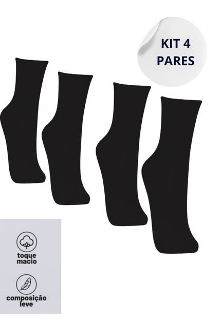 Kit 4 Pares Meia Cano Longo Masculina  Algodao linha Premium  Preto Tamanhos   INCONXBRAND - - Marca INCONXBRAND