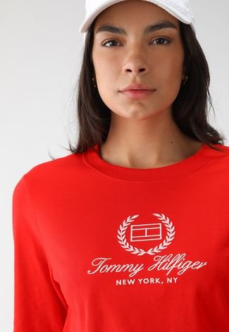 Camiseta Tommy Hilfiger Reta Estampa Vermelha