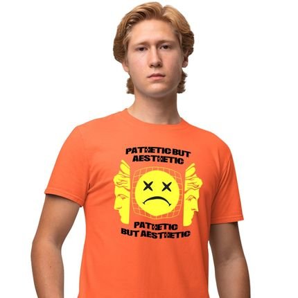 Camisa Camiseta Genuine Grit Masculina Estampada Algodão 30.1 Pathetic But Aesthetic - P - Laranja - Marca Genuine