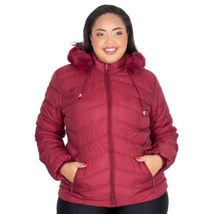 Jaqueta Puffer Feminina Plus Size Peluciada Capuz Nylon Lisa - Marca Zafina