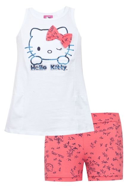 Conjunto Hello Kitty Summer Paetês Branco/Coral - Marca Hello Kitty