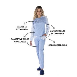 Pijama De Frio Feminino Com Bolso Canelado Victory
