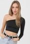 Cropped Rioutlet Uma Manga Longa Preto - Marca Rioutlet