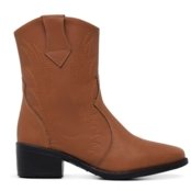 Bota Feminina Cano Médio Anna Andrade Texana Bico Fino Western Bordada Salto Baixo Country Caramelo - Marca Anna Andrade