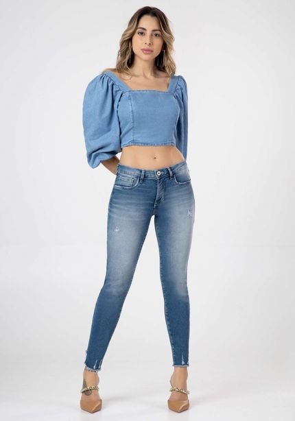 Calça Jeans Skinny Cropped Chapa Barriga - Marca Lunender