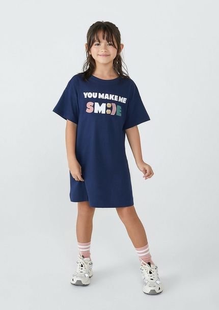 Vestido Infantil T-shirt Com Paetês  Tam 1 A 16 - Azul - Marca Hering