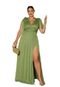 Vestido Longo de Festa decote em V Plus size Curvy Lurex Phinnatta Verde Oliva - Marca Cia do Vestido