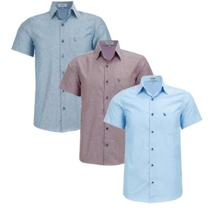 Kit 3 Camisas Social Amil Sersi Comfort Com Bolso M/Curta Fácil de Passar Marinho/Bordô/Azul bebê - Marca Amil
