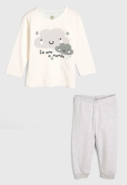 Pijama Brandili Longo Infantil Full Print Off-White/Rosa - Marca Brandili