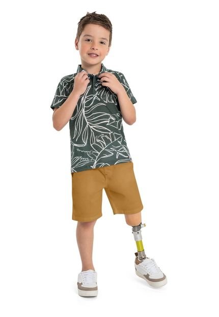 Conjunto Infantil com Camisa Polo e Bermuda em Sarja para Meninos Quimby Verde - Marca Quimby