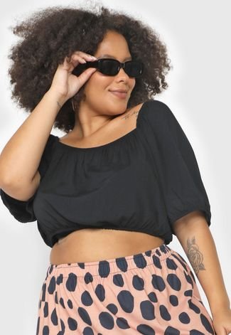 Blusa Cropped AMBER Curves Plus Size Lisa Preta