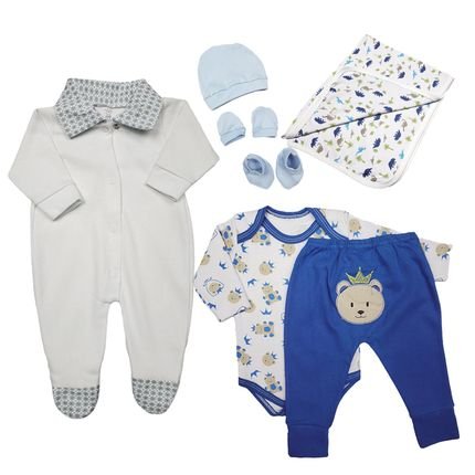 Kit Bebê 7 Pças Conjunto Body Mijão Macacão Kit Touca Cueiro Azul - Marca Koala Baby