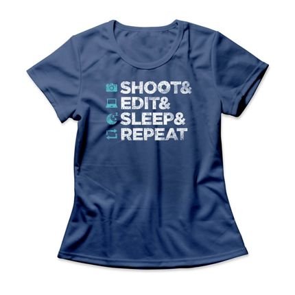 Camiseta Feminina Shoot Repeat - Azul Genuíno - Marca Studio Geek 