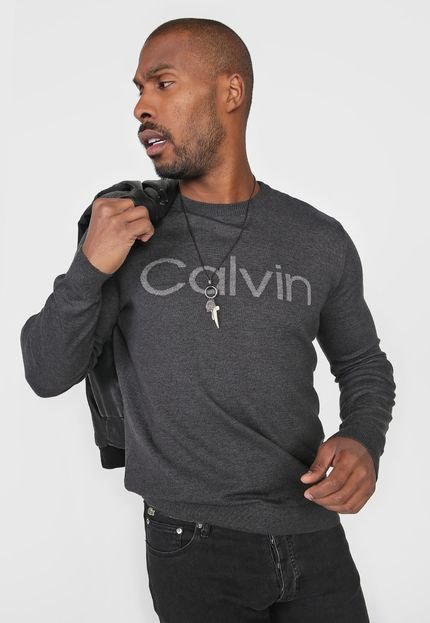 Suéter Tricot Calvin Klein Lettering Grafite - Marca Calvin Klein