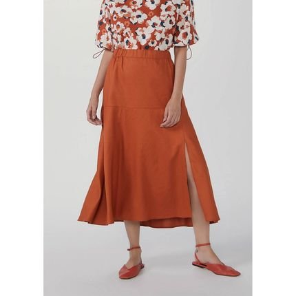 Saia Hering Midi Em Tecido De Viscose Piquet Laranja - Marca Hering