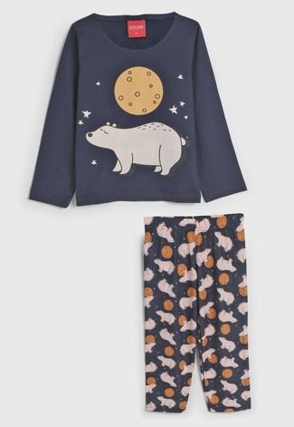 Pijama Tricae Longo Infantil Urso Azul-Marinho