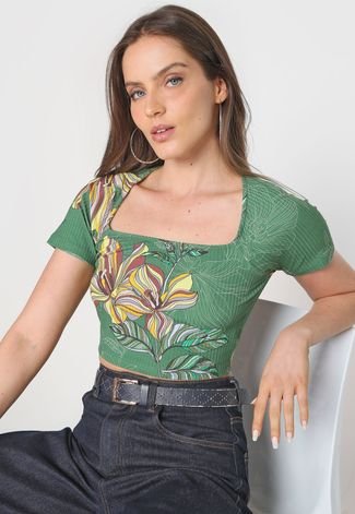 Blusa Cropped Colcci Floral Verde