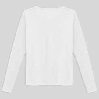 Camiseta Reta Feminina Gola V Manga Longa Branco