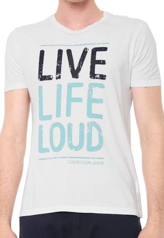 Camiseta Calvin Klein Jeans Live Life Loud Branca - Compre Agora