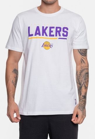 Camiseta NBA Masculina Wordname Los Angeles Lakers Off White