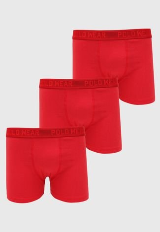 Kit 3pçs Cueca Polo Wear Boxer Logo Vermelho