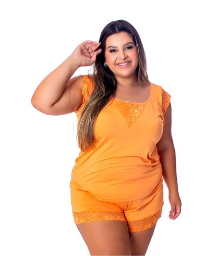 Pijama IMI Lingerie Baby doll Short Doll Renda Conforto Luxo Plus Size Diva Laranja - Marca IMI LINGERIE