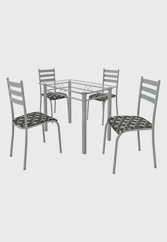 Conjunto 4 Cadeiras C/ Tampo De Vidro - Branco/Preto Branco Madmelos