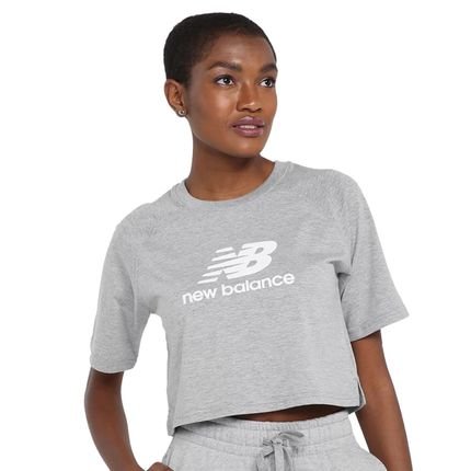 Camiseta Cropped Feminina New Balance Essentials Basic Cinza - Marca New Balance