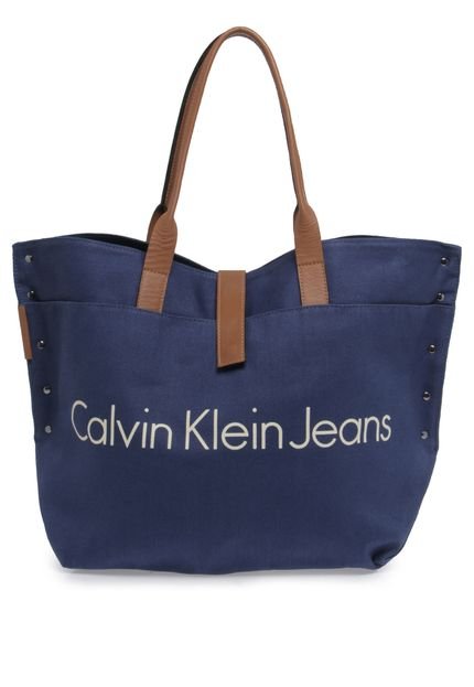 Bolsa Sacola Calvin Klein Logo Azul-Marinho/Caramelo - Marca Calvin Klein