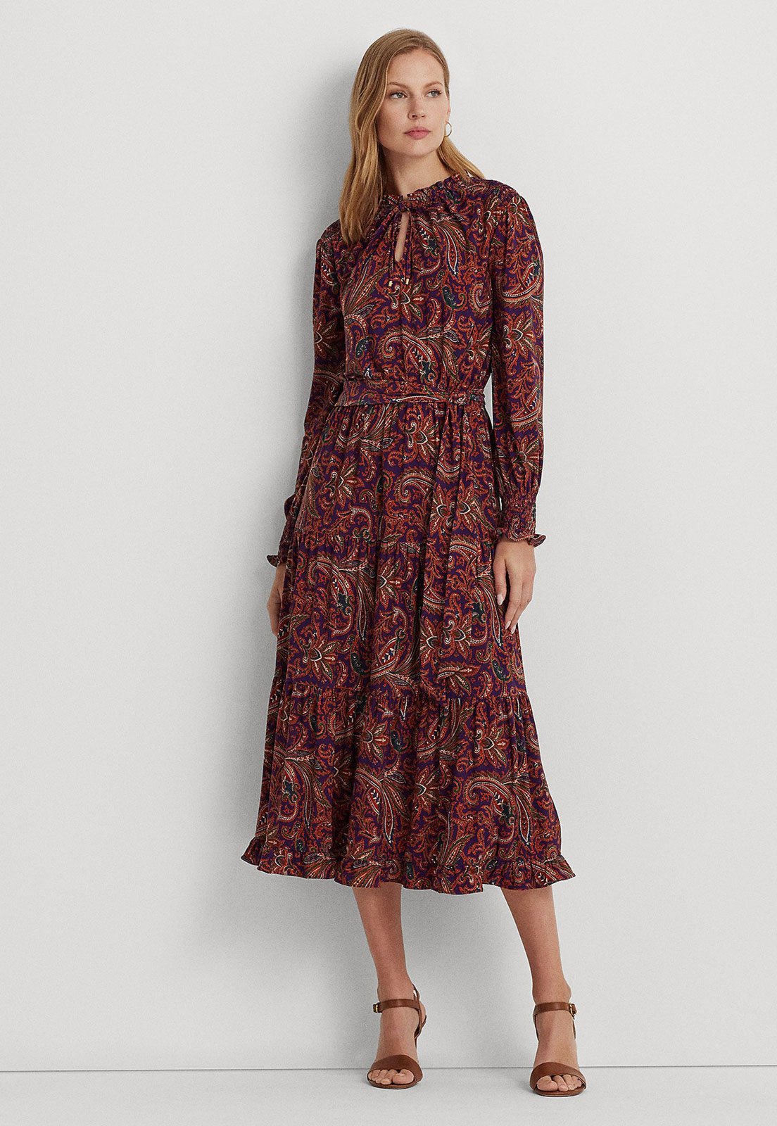 Vestido Lauren Ralph Lauren Midi Estampado Vinho - Marca Lauren Ralph Lauren