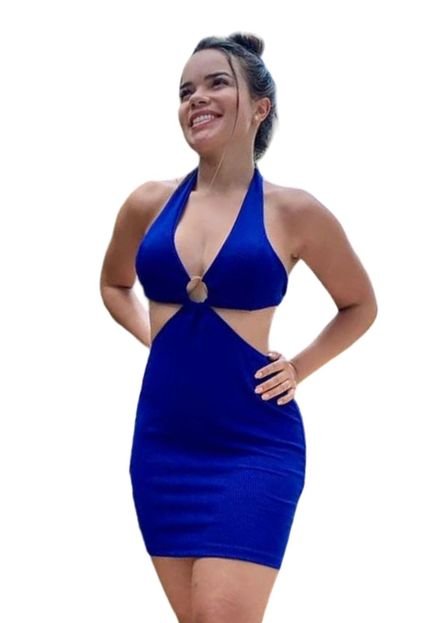 Vestido Feminino Argola Vazado Com Bojo, Modelo Curto  Azul - Marca Penelópe Joy
