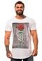 Camiseta Longline Masculina MXD Conceito para Academia e Casual Skull And Bone Roses Faith Branco Meia Malha - Marca Alto Conceito