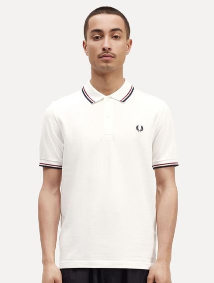 Polo Fred Perry Masculina Piquet Regular Red Navy Twin Tipped Off-White - Marca Fred Perry