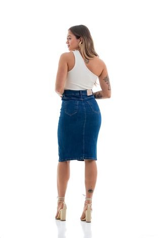 Saia Jeans Feminina Arauto Midi com Elastano Azul