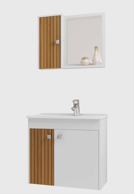 Gabinete Banheiro Munique C/ Cuba e Espelheira Branco Móveis Bechara - Marca Móveis Bechara