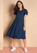 Vestido Midi Com Babados Azul Quintess - Marca Quintess