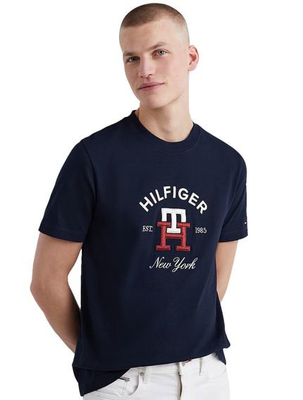 Camiseta Tommy Hilfiger Masculina Regular Curved Monogram Azul Marinho - Marca Tommy Hilfiger