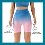 Shorts Feminino Cintura Alta Sem Costura e Flexível  Rosa e Azul - Marca Importado