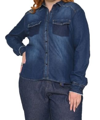 Camisa Feminina Jeans Plus Size Azul Razon Jeans