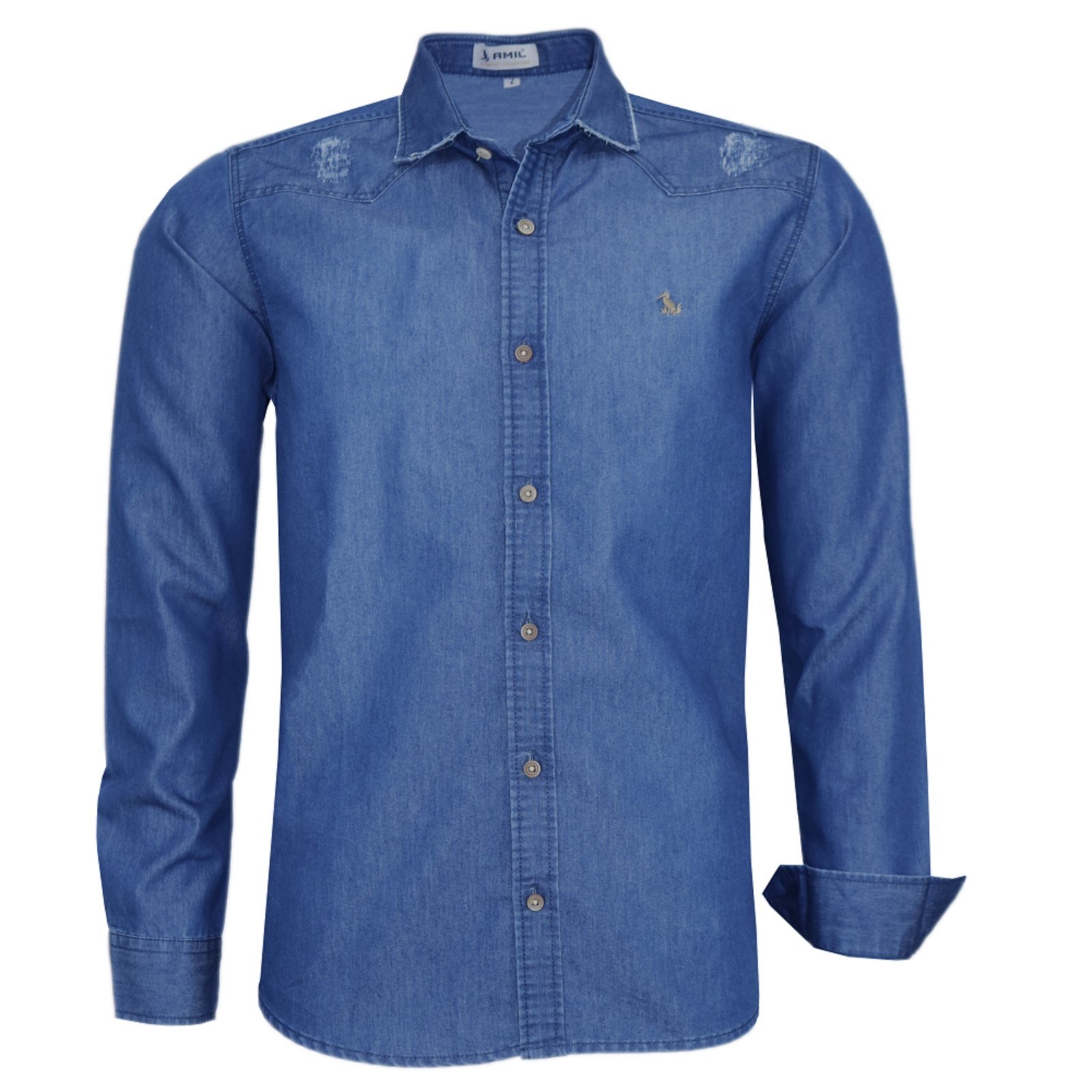 Camisa Jeans Social Manga Longa Original Amil Marinho - Marca Amil