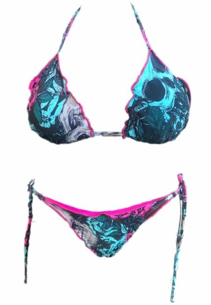 Menor preço em Biquíni Ripple Garota de Luxo Beachwear Caveira Mexicana Azul e Rosa