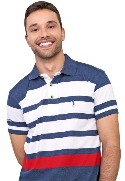 Camisa Polo Aleatory Reta Listrada Azul/Branco - Marca Aleatory