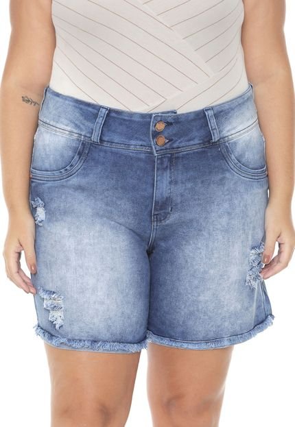 Bermuda Jeans Lunender Mais Mulher Plus Reta Pespontos Azul-marinho - Marca LND Lunender Mais Mulher Plus
