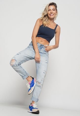 Cropped Salvatore Top Faixa Comfy Malha Canelada Azul