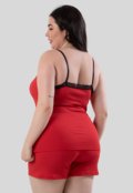 Baby Doll Plus Size Diluxo Canelado Ribana Detalhe em Renda Vermelho - Marca Diluxo