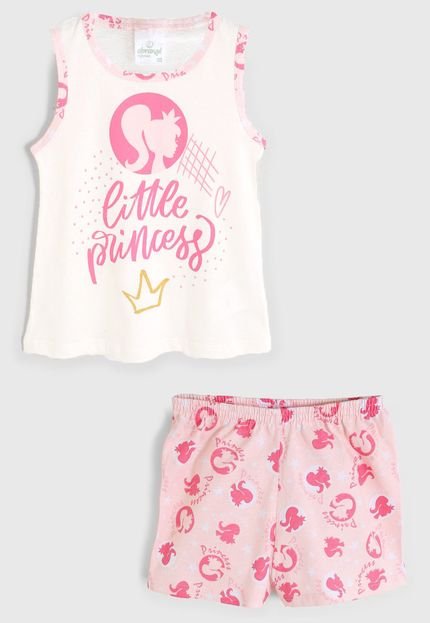 Pijama Abrange Curto Infantil Princesa Off-White/Rosa - Marca Abrange