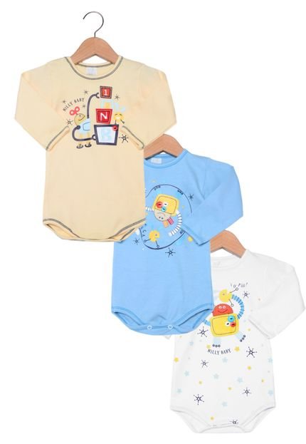Kit Bodies 3pçs Nilly Baby Menino Amarelo/Azul/Branco - Marca Nilly Baby