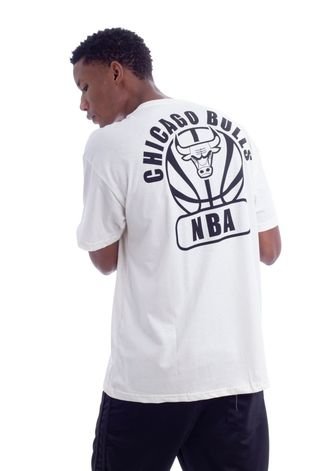 Camiseta NBA Plus Size Estampada Chicago Bulls Casual Off White